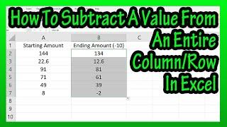 How To Subtract A Value From An Entire Column Or Row In Excel Explained