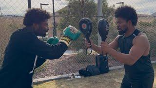 SHAWN PORTER TRAINS MARQUIS TAYLOR W/ KENNY PORTER PHILOSPHY; MITTS & CARDIO FOR PORTER'S PUPIL