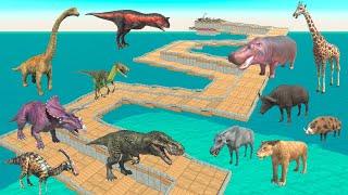 Animals vs Dinosaurs Zigzag Race - Animal Revolt Battle Simulator
