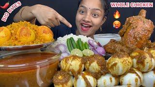 WHOLE CHICKEN CURRY  EGG CURRY, EXTRA GRAVY, EGG BIRYANI, RAITA WITH WHITE RICE  EATING VIDEOS ️