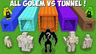 All GOLEMS CHOOSE SECRET TUNNELS in Minecraft ! TUNNELS CHALLENGE VS GOLEMS !