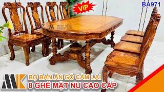 Bộ Bàn Ăn 8 Ghế Gỗ Cẩm Lai Mặt Nu Cao Cấp - BA971 | Minh Khôi