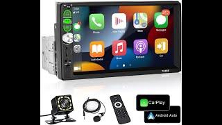 Podofo Single Din Car Stereo with Apple CarPlay, 7" Touchscreen Car Radio Audio with Bluetooth