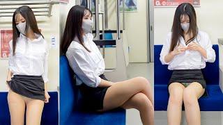 Co-worker girl Underwear LOOKBOOK with upskirt on the subway Ai 실사 룩북