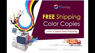 Free shipping for Color Copies Printing discount coupon code up to $25 in savings at 55printing.com