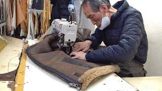 Sheepskin Jacket Making Process. Leather Craftsman With 40 Years of Experience in Korea