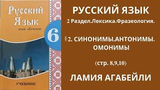 РУССКИЙ ЯЗЫК.6 КЛАСС.Синонимы.Антонимы.Омонимы.(стр.8,9,10)