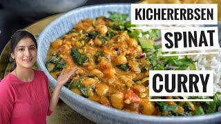 KICHERERBSEN-SPINAT CURRY mit Basmati reis  - Indisch kochen für Anfänger - vegetarisches curry