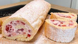 Fluffy strawberry roulade  quick and easy to make
