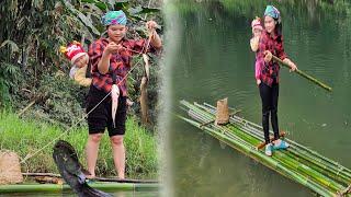 Single mother and baby - went to the stream to make a bamboo raft and caught a lot of big fish-Cook