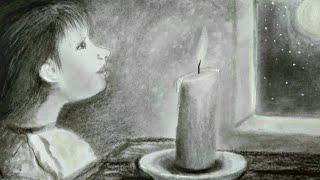 candlelight and moonlight at night / pencil drawing for beginers