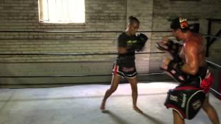 Pad work at Eight Points Muay Thai