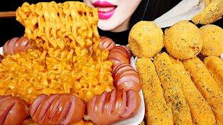 ASMR CHEESY CARBO FIRE NOODLE, MOZZARELLA CHEESE STICKS EATING SOUNDS MUKBANG