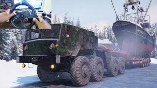 Maz 537 Transporting a Large Boat on Russian Ice SnowRunner 4K60 Logitech G29 and Shifter