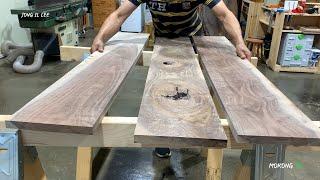 Walnut Standing Desk / How to Laminate Curved Wood Boards / Resin Art Woodworking