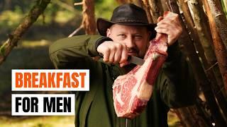 Real men's breakfast in the forest - ASMR Outdoor cooking