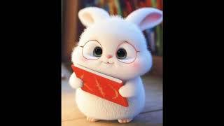 white  cute Rabbit  in books  in library