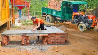 Girl With Impressive Construction Skills - Build A Beautiful New Brick Kitchen - New Life 2024