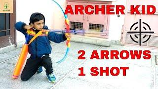 Small kid shows double arrow shot || Bow and arrow toy || Kids Archery ||