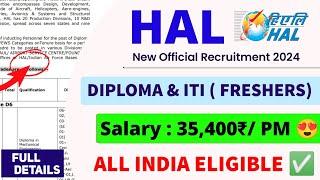 HAL New Recruitment 2024। Diploma & ITI। Freshers। सरकारी नौकरी । HAL Vacancy 2024। Latest Jobs