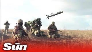 Ukrainian troops test Javelin missiles against Russian cage-style tank armour