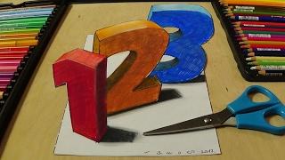 3D Numbers Coloring for Kids - 3D Coloring Page - Trick Art on Paper
