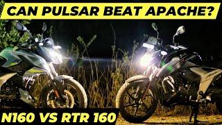 TVS APACHE RTR 160 4V VS BAJAJ PULSAR N160 HEADLIGHT COMPARISION BI FUNCTIONAL PROJECTOR LED