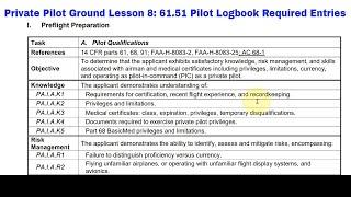 Private Pilot Ground Lesson 8: 61.51 Pilot Logbook Required Entries