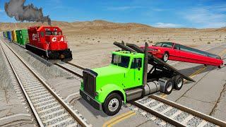 Cars vs Rails and Trains - BeamNG