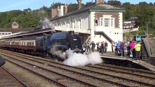 British Railways 2024-Steam Loco Sir Nigel Gresley at Bangor Plus Avanti 805 & TfW Class 158+197 DMU