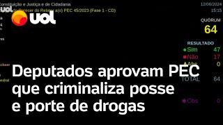 PEC das drogas: Deputados aprovam parecer de PEC que criminaliza posse e porte de drogas