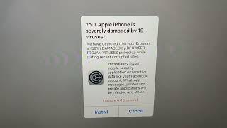 Your Apple iphone is severely damaged by 19 viruses popup. Seems to be a scam or fake.