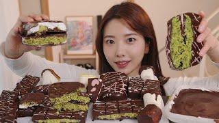 ASMR 직접만든 두바이 & 마시멜로 초콜릿 먹방 | DUBAI MARSHMALLOW CHOCOLATE MUKBANG 스모어 초콜릿 마시멜로우 버섯 등 유행지난 총집합