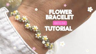 flower bracelet step by step tutorial, how to make beaded flower bracelet