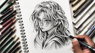 Cute girl portrait drawing| Graphite pencil art| speed up⏩  #youtubevideo #art