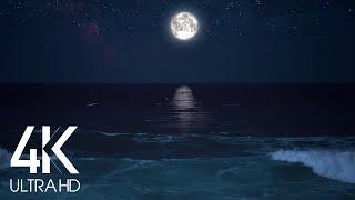 10 HOURS Calming Sounds of Night Ocean - Full Moon Night With Wave Sounds for Deep Sleeping