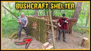 Bushcraft Shelter - Arbeiten mit Lehm und Moos, machen Wände riesengroß [Part 2] - Outdoor Survival