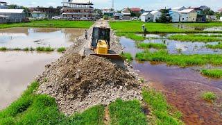 Just New Project! Landfill up Process Fill the Soil Road Use Bulldozer KOMATSU DR51PX & Dump Truck