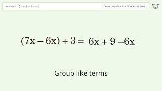 Solve 7x+3=6x+9: Linear Equation Video Solution | Tiger Algebra