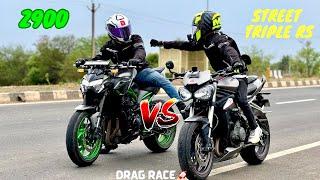 Triumph Street Triple Rs VS Kawasaki Z900 (Drag Race ) | WHO IS FASTER ? | Full Throttle Drag Race |