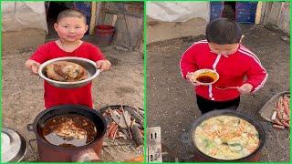 Little Boy cooking food 조리 クック for grandparents