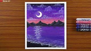 How to Draw Beautiful Moonlight Dream Scenery Step by Step Oil Pastel Drawing