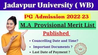 Jadavpur University PG(M.A) Merit List 2022 / JU Schedule of Verification, Date and Time