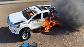 RC Toyota Hilux Burnout Went Wrong  Ends In Flames 