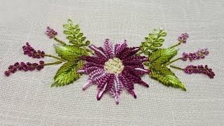 Cute Purple Daisy Flower Embroidery Dimensional Brazilian Stitches