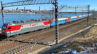 Passenger trains to Moscow + Mongolian train. Freight trains. Electric train. Railway in Siberia