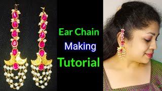 Kundan Ear Chain Making | DIY Chain Ear cuff | Wire Jewellery Making