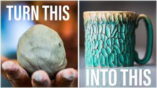 Carved Mug - The ENTIRE pottery process   ASMR