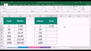 How to convert foot to meter & meter to foot in excel