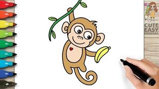 How to Draw Monkey Easy Step by Step | Draw Monkey and Banana Easy